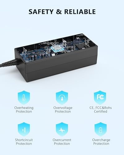 Premium 65 W Laptop Charger for Acer Chromebook – Fast Charging AC Adapter with Enhanced Safety Features for Models CB3, CB5, R11, R13, C720, and More – Reliable Power Supply with Over-Voltage, Over-Current, and Short-Circuit Protection – Compatible with Multiple Acer Series – Includes Power Cord and User Manual – Perfect for Home or Office Use