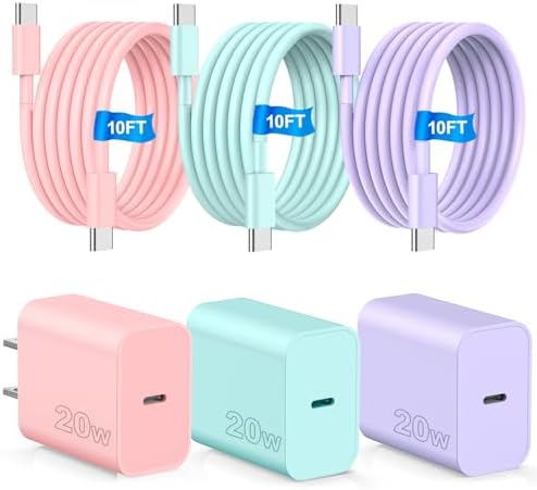 Dual-Pack Fast Charging USB C Charger Blocks for i Phone 16/15 & Galaxy S25/S24 – 6 ft Cable Included, Versatile Power Solution in Black & Pink – Enhanced Compatibility & Efficiency for Home, Office, and Travel