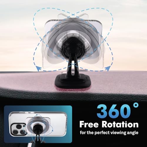 Magnetic Phone Holder for Car – Adhesive Car Phone Mount with 360-degree Rotation for Dashboard and Air Vent – Compatible with iPhone and Android – Enhanced Compatibility and Speed