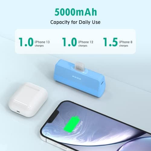 KKD 5000 m Ah Portable Charger for i Phone – MFi Certified Built-in Plug for Fast Charging on the Go, Compact Power Bank for i Phone 14/13/12/11/XR/X/SE/8/7/6/6 s/Pro Max/Plus & i Pad, Sleek Design for Ultimate Portability