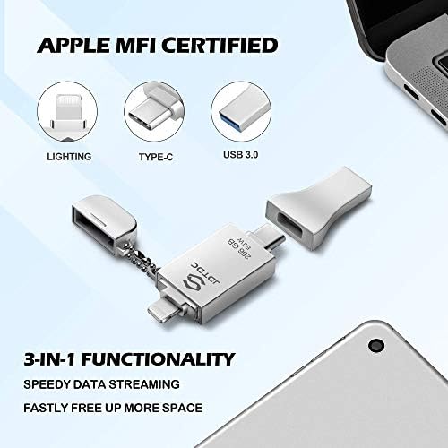 Revolutionize Your Data Management with the 128 GB JSL JDTDC MFi Certified i Phone Photo Stick – Versatile 3-in-1 USB Flash Drive for i Phone, i Pad, Android & PC with Lightning, USB-C & USB-A Connections – High-Speed, Compact Memory Solution for Effortless Backup and Seamless File Transfer