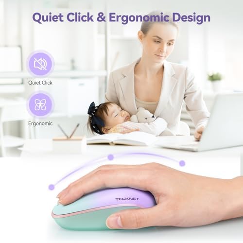 TECKNET 2.4 GHz Wireless Mouse – Ultra-Quiet & Portable Computer Companion with Adjustable DPI, USB Receiver, and Ergonomic Design for Seamless Use Across Chromebook, Laptop, PC & Mac – Enhance Productivity Effortlessly