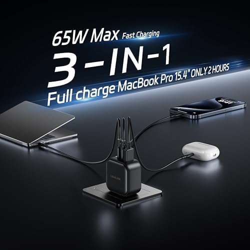 LULULOOK 65 W Ga N USB-C Fast Charger – Versatile 3-Port Travel Adapter for Mac Book Pro, i Pad Pro, i Phone 16, Galaxy S24 & Dell XPS – Ultra-Fast Multi-Device Charging with Global Compatibility for UK/EU/AU – Advanced Safety Features for Secure On-the-Go Charging Solutions