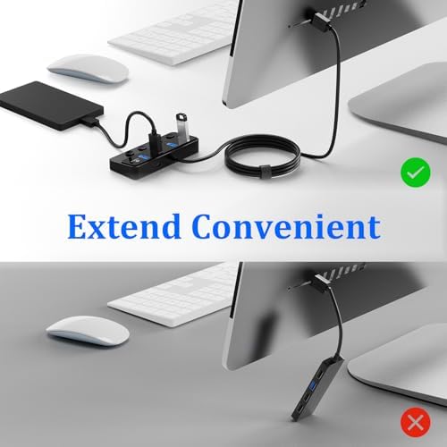 Revolutionize Your Connectivity with the Qeefun 4-Port USB 3.0 Hub – High-Speed 5 Gbps Data Transfer, Individual LED Power Switches, and 2 ft Extension Cable for Ultimate Flexibility – Perfect USB Splitter for Laptops, PCs, i Macs, and More! Enhance Your Workspace Efficiency and Control Multiple Devices Effortlessly!