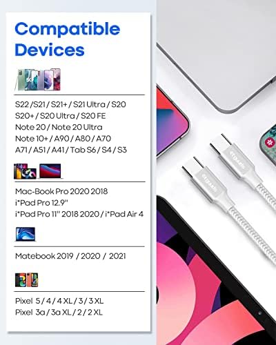 Premium 10 ft USB C to USB C Charging Cable – 3-Pack | High-Speed 60 W Power Delivery Cable for Samsung Galaxy S23, S22, S21, Note 20, Z Fold/Flip, and USB C Laptops | Durable Design for Fast Charging & Data Transfer | Ultimate Flexibility for Home and Office Use