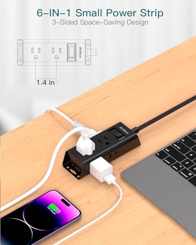 Addtam Ultra Flat Power Strip for Cruise & Travel – 5 ft Extension Cord with 6 Outlets, Compact Design for Dorms & Home Offices – No Surge Protection, Ideal for On-the-Go Charging – Lightweight & Space-Saving Solution