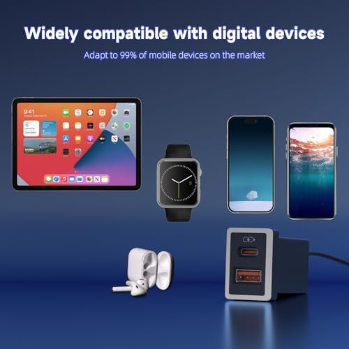 Compact Car Charger for Toyota with PD QC3.0 Fast Charge and LED Light Show – Stylish Ice Blue Type C USB Socket for Rapid Device Charging and Enhanced Compatibility