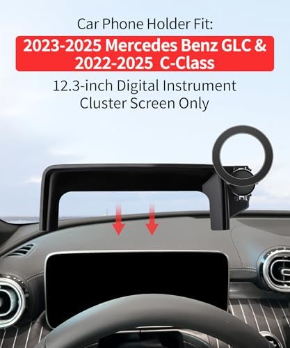 Premium 360° Rotation Car Phone Holder for 2023-2025 Mercedes Benz GLC & 2022-2025 C-Class – Mag Safe Compatible Mount for 12.3-Inch Digital Instrument Cluster – Secure Clip Design for Enhanced Stability & Hands-Free Convenience – Ideal Smartphone Accessory for Navigation and Calls