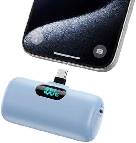 Ultra-Compact 5000 m Ah USB-C Power Bank with Built-in Connector and LCD Display – Fast Charging Battery Pack for i Phone 16, i Pad Pro, Android Devices – Lightweight Travel Essential for On-the-Go Power Solutions