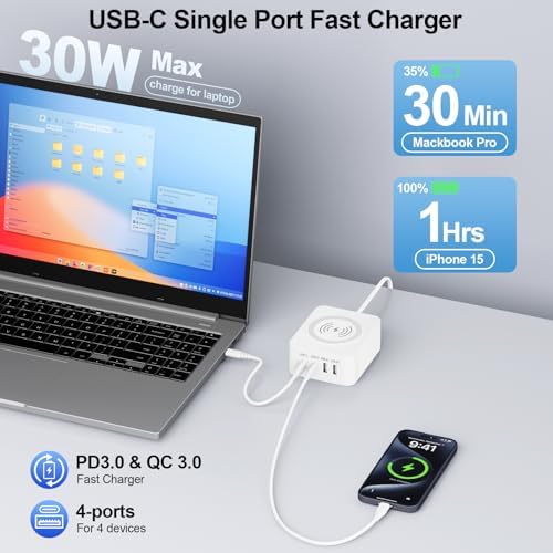 Ultimate 60 W Wireless Charging Hub for Samsung Galaxy & i Phone – Multi-Device USB-C Power Station with 4 Rapid Charging Ports – Essential for Tech-Savvy Professionals and Busy Lifestyles – Stylish, Safe Design for Home & Office Use