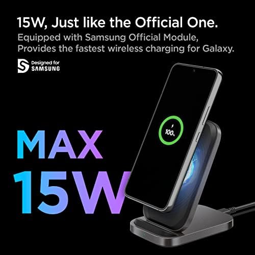 Spigen Qi Flex True 15 W Super Fast Wireless Charger Stand & Pad for Samsung Galaxy S Series – Effortless & Stylish Charging Solution for Galaxy S25 Ultra, S25 Plus, S24, Z Fold, Flip 5, and More – High-Speed Compatibility without Adapter – Perfect for Home or Travel