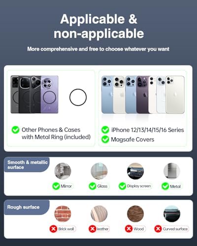 Electric Magnetic Car Phone Holder, 360 Rotation Vacuum Suction Cellphone Mount Foldable Car Mount Stand for iPhone12-16,Mirror/Glass/Screen/Smooth Surface (Not Charge Phone) – Enhanced Compatibility and Speed