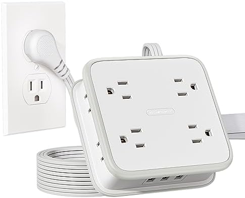 Maximize Connectivity with NTONPOWER 8-Outlet Flat Extension Cord & 3 USB Ports – 6 FT Wall-Mounted Power Strip for Home, Office, and Dorm Use – Space-Saving Design with Surge Protection and High-Speed Charging for All Your Devices