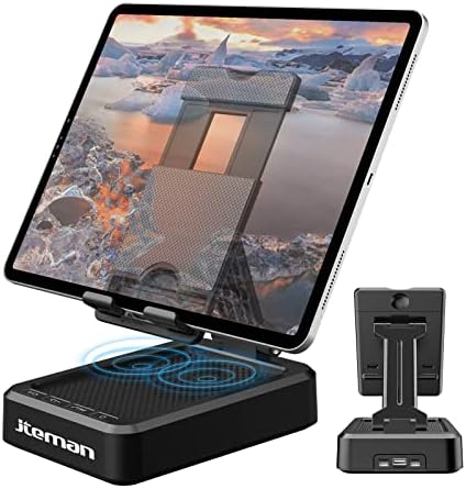 Transform Your Multimedia Experience with the JTEMAN Adjustable Tablet Stand Featuring Bluetooth Speakers – Versatile Kitchen Gadget and Perfect Gift for Him or Her – Wireless Charging Station for Phones and Tablets, Enhanced Compatibility for All Devices