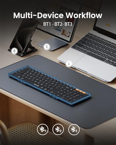 Portable Full-Size Proto Arc Bluetooth Keyboard XK01 – Foldable Wireless Keyboard with Numeric Keypad for i Pad, Tablets, Smartphones, and Laptops – Rechargeable Multi-Device Solution for Windows, i OS & Android – Ultimate Travel Companion for On-the-Go Professionals