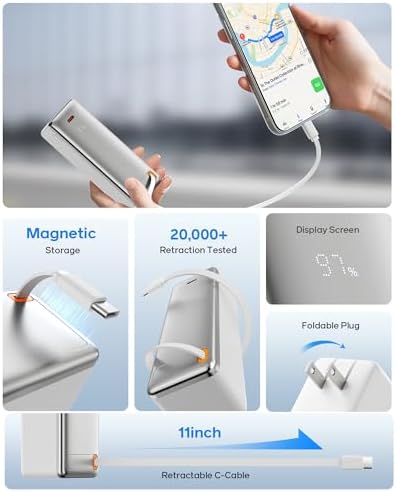 Revolutionary 3-in-1 Travel Charger for i Phone 16/15 | 10,000 m Ah Power Bank with Foldable Wall Plug and Retractable USB-C Cable | 30 W PD Fast Charging Capability, LED Power Indicator, TSA-Approved for Hassle-Free Business Trips | Unmatched Versatility and Quick Charge Solutions
