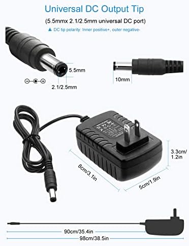 Versatile 5 V 3 A AC Power Adapter – 4.92 Ft Cord for LED Strip Lights, CCTV Cameras & USB Hubs – Universal 100-240 V Input, Dual Connector Compatibility (5.5 mm x 2.5 mm/2.1 mm) – Pack of 5 for Enhanced Power Efficiency & Reliability