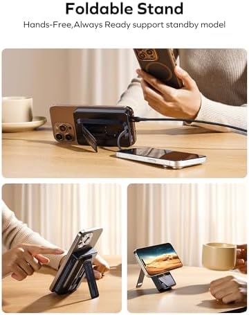 MOMAX 10000 m Ah Magnetic Power Bank – Wireless Portable Charger with 20 W Fast Charging for i Phone 15/14/13/12 Series – Built-in USB-C Cable & Stand for Enhanced Convenience and Versatility – Ultimate Solution for On-the-Go Charging