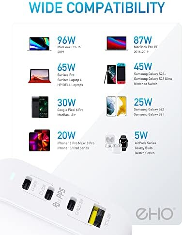Powerful 100 W Ga N III USB-C Wall Charger – 4-Port Fast Charging Station with PD 3.0 for Mac Book, i Pad, i Phone, Samsung – Compact Travel Power Adapter with Foldable Design for Ultimate Portability and Compatibility