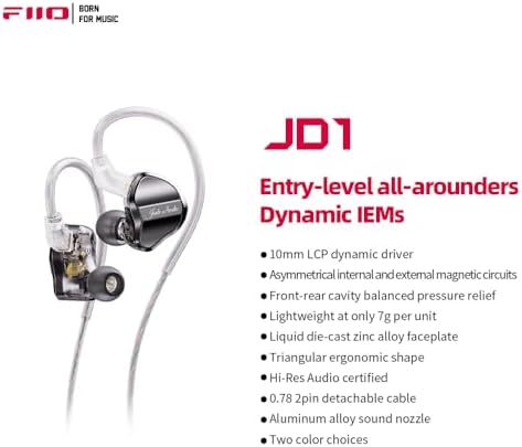 Fii O/Jade Audio JD1 High-Performance Dynamic Driver Earbuds – Superior Hi-Fi Bass Stereo In-Ear Monitors for Audiophiles and Gamers – Lightweight, Ergonomic Design with Built-in Mic for Gaming and Calls – Enhanced Device Compatibility, Perfect for On-the-Go Listening – Stylish Black Finish for the Modern Audio Enthusiast