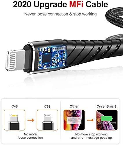 Cyven Smart 3-Pack 6 Ft MFi Certified Lightning Cables – Fast Charging USB A to Lightning Cords for i Phone 14/13/12/11/XS/XR/X/8/7/6/5/SE Plus Pro Max Mini – Durable Red Design for Ultimate Flexibility and Speed