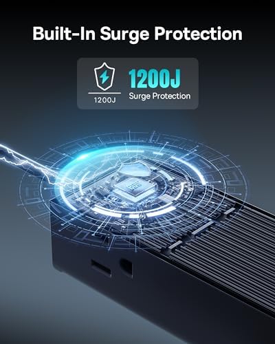 Baseus 1200 J Surge Protector Power Strip – PD 40 W USB-C Fast Charging Station with 3 AC Outlets & 3 USB Ports for Ultimate Device Compatibility in Home, Office, or Dorm Room – Safe, Efficient, and Compact Charging Solution