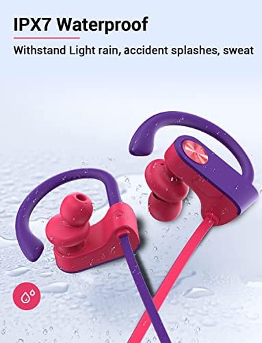 Stiive Bluetooth Sports Earbuds – IPX7 Waterproof Wireless Headphones with Noise Cancelling Mic, 16-Hour Playtime for Gym & Running – Stylish Red & Purple Design, Optimal Comfort for Active Lifestyles