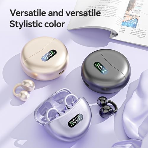 Innovative Open Ear Clip Bluetooth 5.4 Sports Earbuds – Waterproof Wireless Headphones with LED Battery Indicator & Portable Charging Case for Active Lifestyles – Perfect for Running, Cycling, and Fitness in Eye-Catching Purple