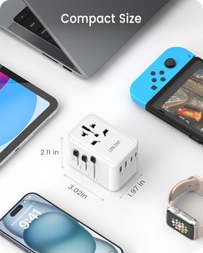 LENCENT 20 W Fast Charging Universal Travel Adapter – Compact International Power Converter with Dual USB and USB Type-C Ports – Ultimate Solution for Worldwide Device Charging in USA, UK, EU, and AUS (Black) – Reliable and Safe Charging for Global Explorers