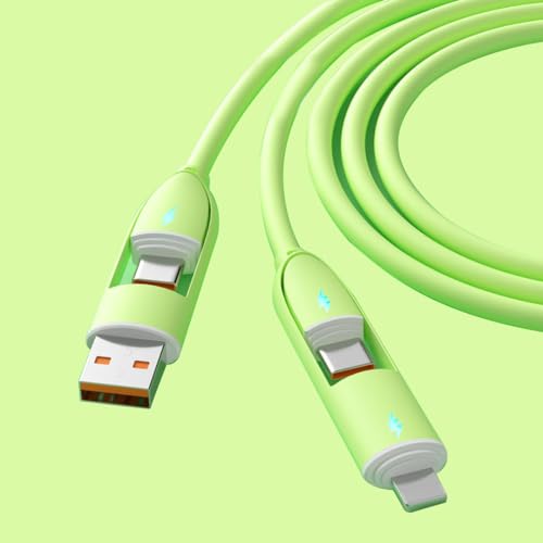 Transform Your Charging Essentials with the Versatile 4-in-1 USB C Cable – 100 W Rapid Power Delivery, Effortless Data Transfer, and Liquid Silicone Durability for i Phone 15 Series and Beyond, 3.3 ft Length with Built-in LED Indicator for Nighttime Use, Ideal for Home, Office, or Travel Adventures