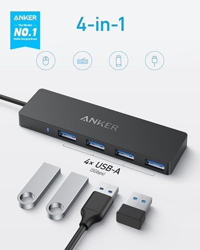 Anker Ultra-Slim 4-Port USB 3.0 Hub – Lightning-Fast 5 Gbps Data Transfer for Mac Book, i Mac, and Surface – Compact 0.7 ft Design for On-The-Go Professionals – Enhance Your Workspace with Effortless Connectivity and Seamless Device Integration