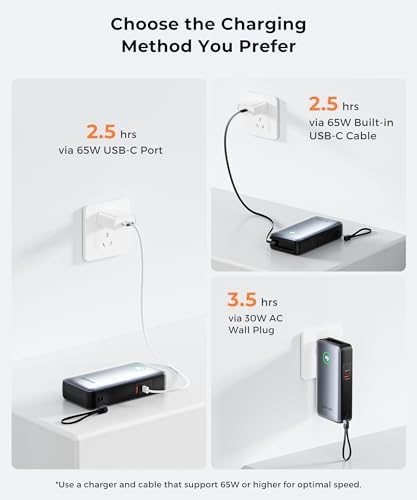 Revolutionary 25000 m Ah Ga N Power Bank with Dual Built-In Cables – Ultra-Fast 65 W Charging for i Phone 16, Samsung Galaxy, and Mac Book – Compact, Airline-Approved Design Perfect for Travel and Outdoor Adventures – Smart LED Display for Effortless Monitoring and Trickle Charging Mode – Certified Safe with 17-Layer Protection and Over 600 Charge Cycles – Ideal for Busy Professionals and Adventurers Alike