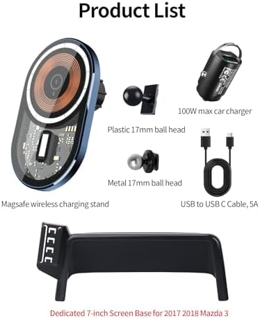 Wireless Charging car Phone Holder for Mazda 3 2014-2016/Mazda CX-3 2016-2021 Accessories 7 inch Screen Fixed Clip,360° Rotation car Phone Mount Compatible with MagSafe – Enhanced Compatibility and Speed