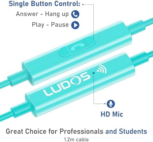 LUDOS OMNITONE USB-C Earbuds – Rich Sound Quality & Comfortable Fit for i Phone 16 & Samsung Galaxy S24 – Noise-Canceling Technology, Ergonomic Design, 5-Year Warranty – Turquoise – Perfect for Music, Gaming, and Calls with Quick USB-C Connectivity and Wide Device Compatibility