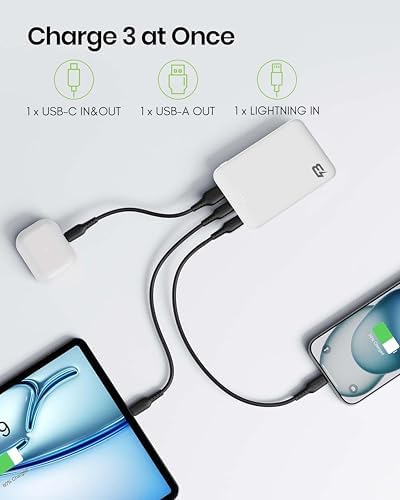 Ultra-Compact 5000 m Ah 18 W PD Fast Charging Power Bank – Versatile Mini Portable Charger with Dual USB-C and Lightning Inputs for i Phone 15/14, Samsung Galaxy & More – Seamless Multi-Device Charging Solution for On-the-Go Power Needs