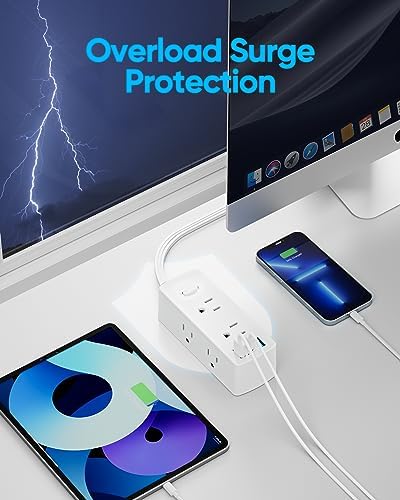 Ultra Thin Flat Plug Surge Protector Power Strip with 6 Outlets and 3 USB Ports, Including USB-C – Space-Saving Design for Home, Office, and Travel – Efficient Power Management and Device Protection by Olcorife