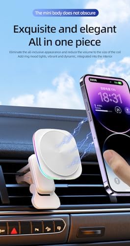 15 W Fast Magnetic Wireless Car Phone Mount for i Phone 12-15 Series – Sleek Automotive Charger Holder with One-Handed Operation and Blue Light Indicator for Safe Navigation and Quick Power-ups – Essential Driving Accessory