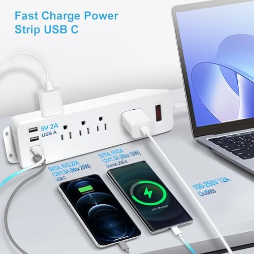 Maximize Your Charging Potential with Hdc Tek’s 9-Outlet Wall-Mount Power Strip – Featuring 3 Fast-Charging USB-A Ports & 1 PD USB-C Port, Sleek Flat Plug Design for Efficient Space Management, Ideal for Office, Home, and Dorm Use – Reliable Surge Protection & Stylish Black Finish for Modern Aesthetics