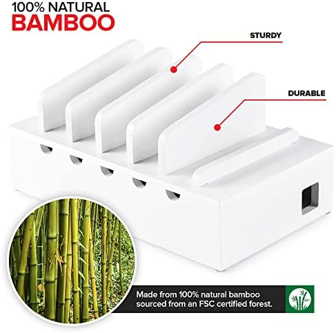 Sustainable Bamboo Charging Station: Elegant Multi-Device Dock for i Phones, Androids, Tablets & Laptops – Fast Charging Organizer for a Tidy Workspace and Enhanced Productivity