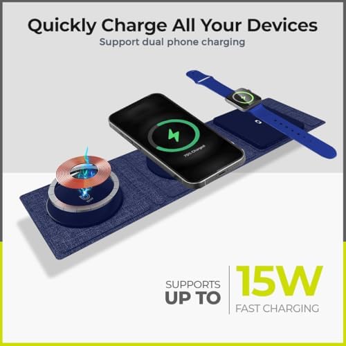 ZTAR 3-in-1 Wireless Travel Charger: Ultimate Mag Safe-Compatible Charging Pad for i Phone 16/15/14/13/12, Samsung Galaxy, Air Pods & Apple Watch – Portable Foldable Design for Effortless Travel & Rapid Multi-Device Charging