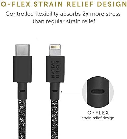 Native Union Night Cable – 10 ft Heavy-Duty USB-C to Lightning Charging Cable with Weighted Knot for i Phone 14 and Earlier – MFi Certified, Fast Charging, Stylish Zebra Design for Ultimate Convenience and Durability