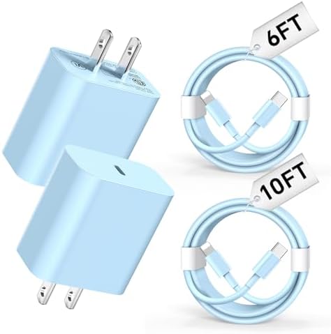 Fast Charge Your i Phone with 20 W USB C Charger Duo – 2-Pack Type C Wall Charger & 6/10 FT Lightning Cables for i Phone 14/13/12/11 Pro, i Pad Compatibility – Durable, Portable, Optimal Power Output for Efficient Charging