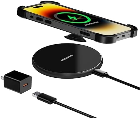Effortless 15 W Fast Wireless Charging Pad for Thick Cases – Compatible with i Phone 16 Pro Max, 15, 14, 13, 12, 11, Samsung Galaxy S24, S23, and More – Includes Adapter for Optimal Performance – Sleek and Portable Design for Home and Office Use – Perfect for Popsocket and Otter Box Cases