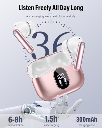 Elevate Your Audio Experience with Rose Gold Wireless Earbuds – Bluetooth 5.4 Connectivity, IP7 Waterproof Protection, and 36-Hour Playtime – Perfect for Active Lifestyles, Sports, and Seamless Communication – Stylish Comfort and Superior Noise-Cancellation for Uninterrupted Listening