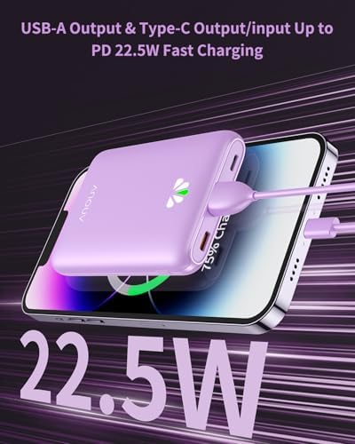 Ultra Slim ANOUV 10,000 m Ah Portable Charger – Fast Charging Power Bank with PD 22.5 W & QC 3.0 for i Phone and Android Devices – Lightweight External Battery for On-the-Go Charging Needs