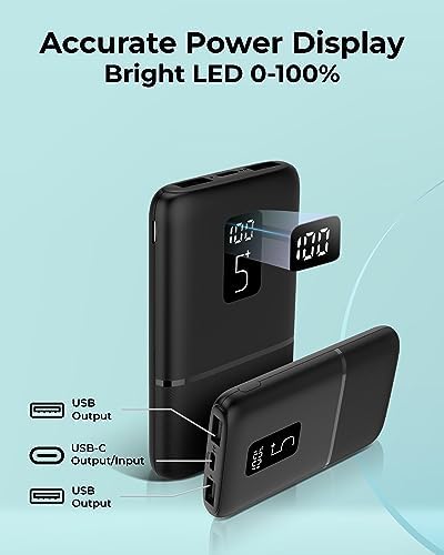 Vida IT 5000 m Ah Portable Charger – Lightweight USB-C Power Bank for i Phone XR, 11, 12, 13, Google Pixel, Samsung, Motorola, Xiaomi – Fast Charging with LED Display – Ideal for Heated Vests and Outdoor Use