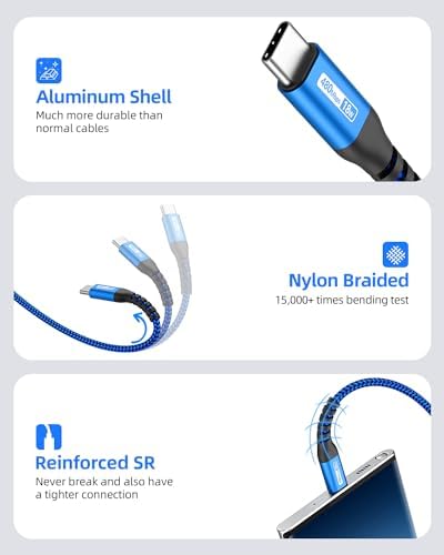 SUNGUY USB to USB C Cable 10FT[3Pack], USB A to USB C Cable 3A Type C Charger Fast Charging Nylon Braided for iPhone 16 15 Pro/Pro Max/Plus, Samsung Galaxy S23/S22/S21, USB C Devices – Enhanced Compatibility and Speed