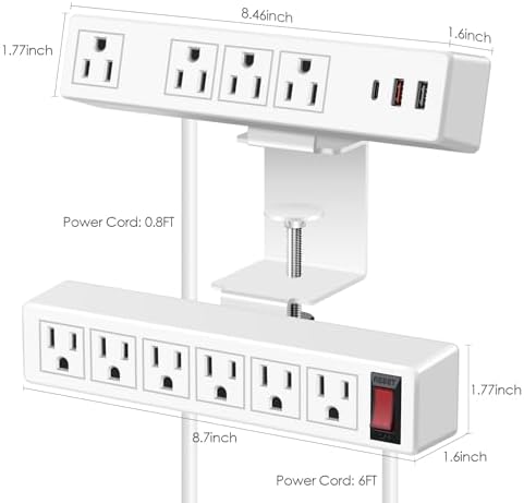 Maximize Workspace Efficiency with VILONG’s Dual Layer Desk Clamp Power Strip – 10 Outlet & 3 USB Charging Station, 20 W Edge Mount Surge Protector with 3 Ft Extension Cord for Home & Office Use – Clutter-Free Power Solution for All Devices