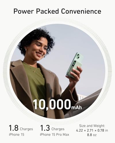 Anker Mag Go Power Bank for i Phone 15/14/13 – 10,000 m Ah Qi2 Certified Ultra-Fast Wireless Charger with Smart Display & Foldable Stand – Compact Portable USB-C Battery Pack for Effortless Charging on the Go