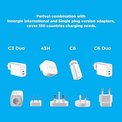 All-in-One Global Power Adapter Kit – Innergie Universal Travel Plug Set for USB-C Devices with Fast Charging for US, UK, EU, and AU Outlets – Essential Travel Charging Solution for Digital Nomads and Frequent Flyers